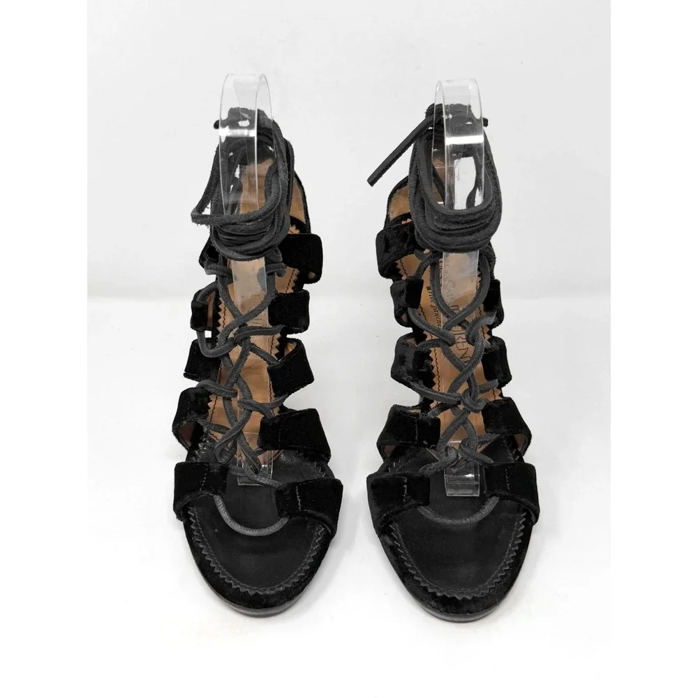 YSL Tom Ford Fall 2002‎ Runway Black Velvet Strappy Heels Sandals 38.5